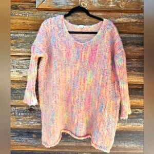 Earthbound Trading Co. Colorful Pastel Soft Fuzzy Slouchy Sweater Half Sleeve